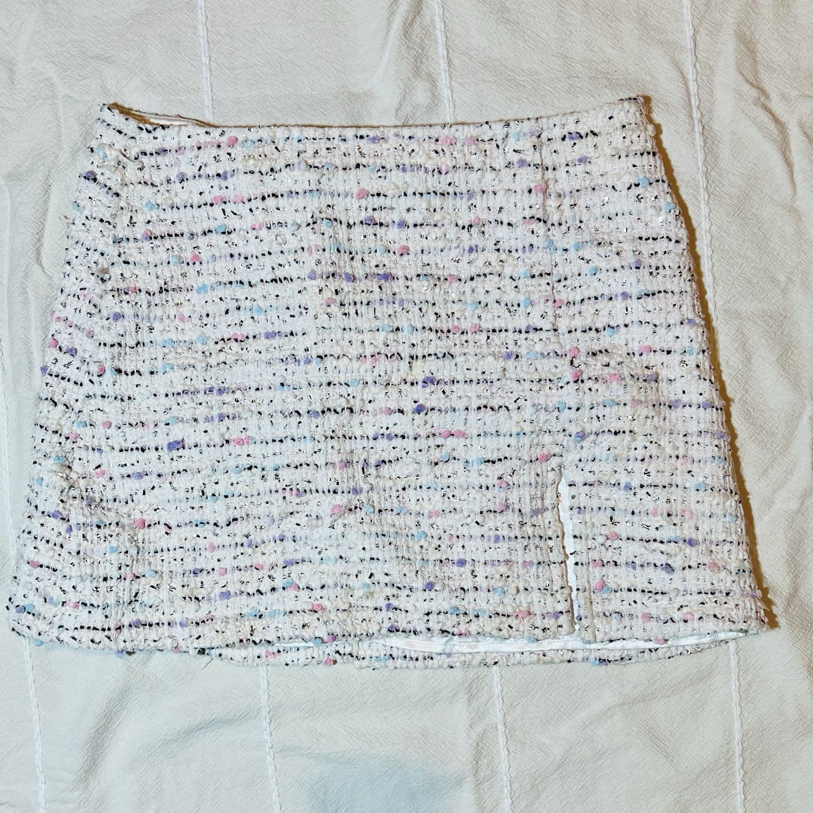 Olivaceous Tweed Mini Skirt Womens Small White Multicolor Boucle Chic