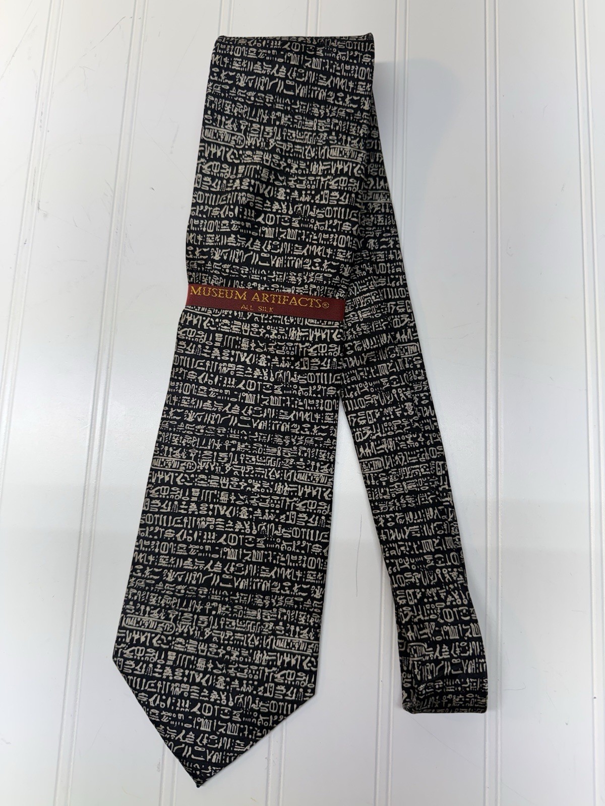Museum Artifacts Rosetta Stone All Silk Tie Mens Black White Hieroglyphics NEW