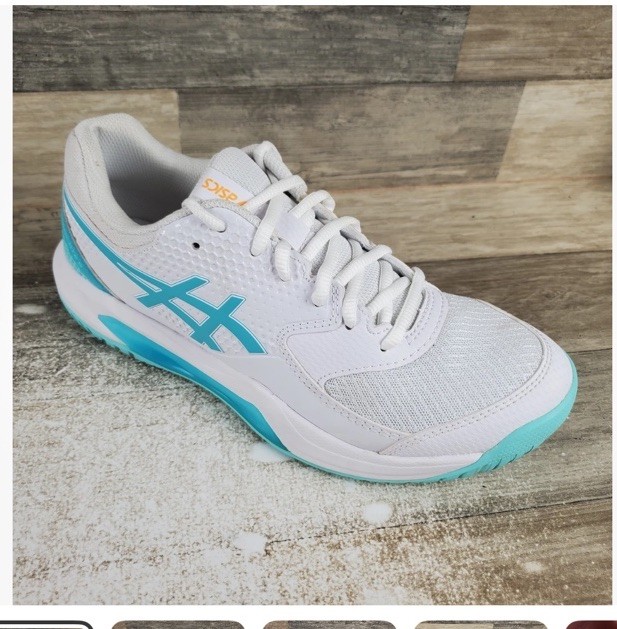 ASICS Gel-Dedicate 8 Pickleball Shoes Womens Sz 8.5 White & Aqua Run Small