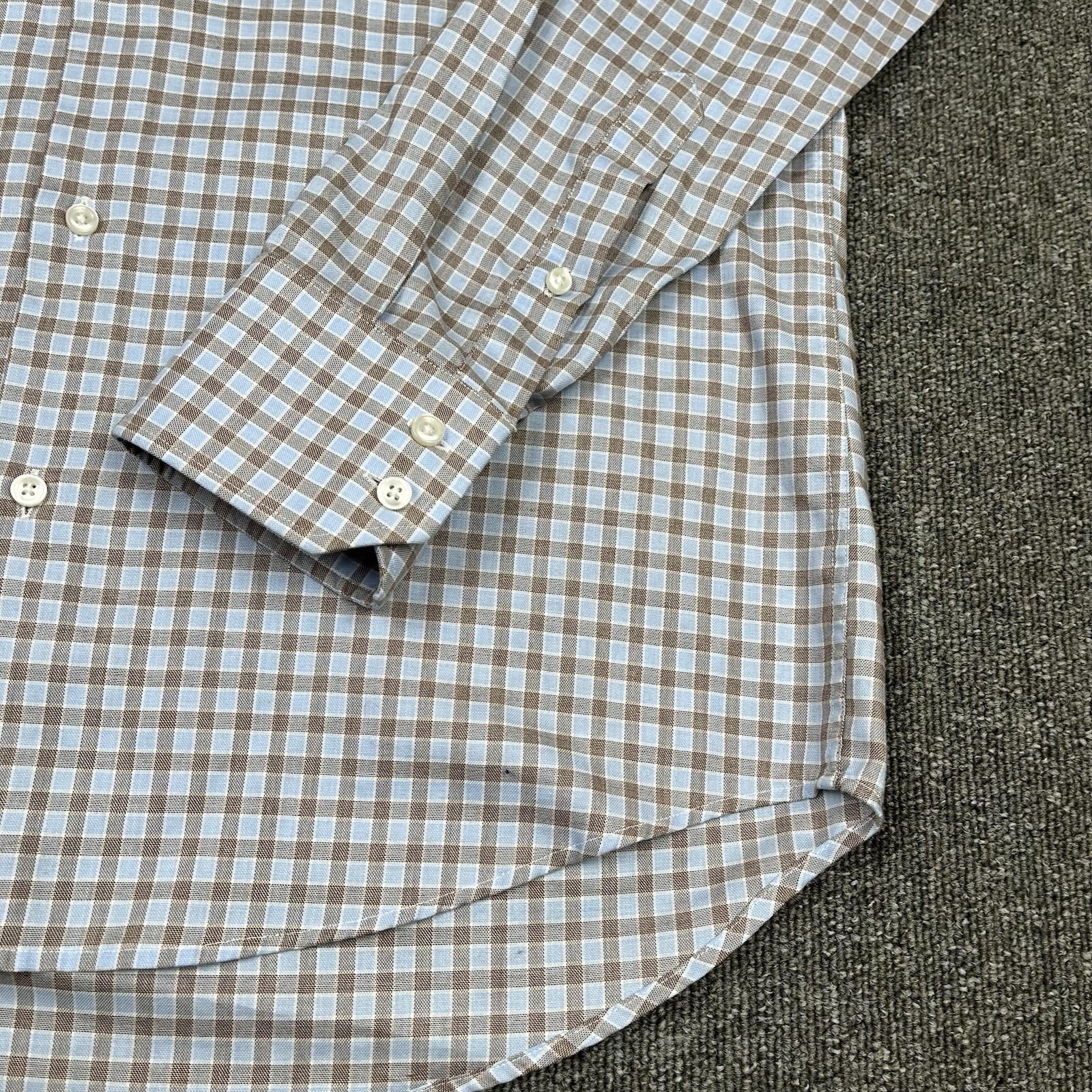 Hugo Boss Shirt Mens 40 Blue Check Gerald Regular Fit Barrel Cuff Easy Iron