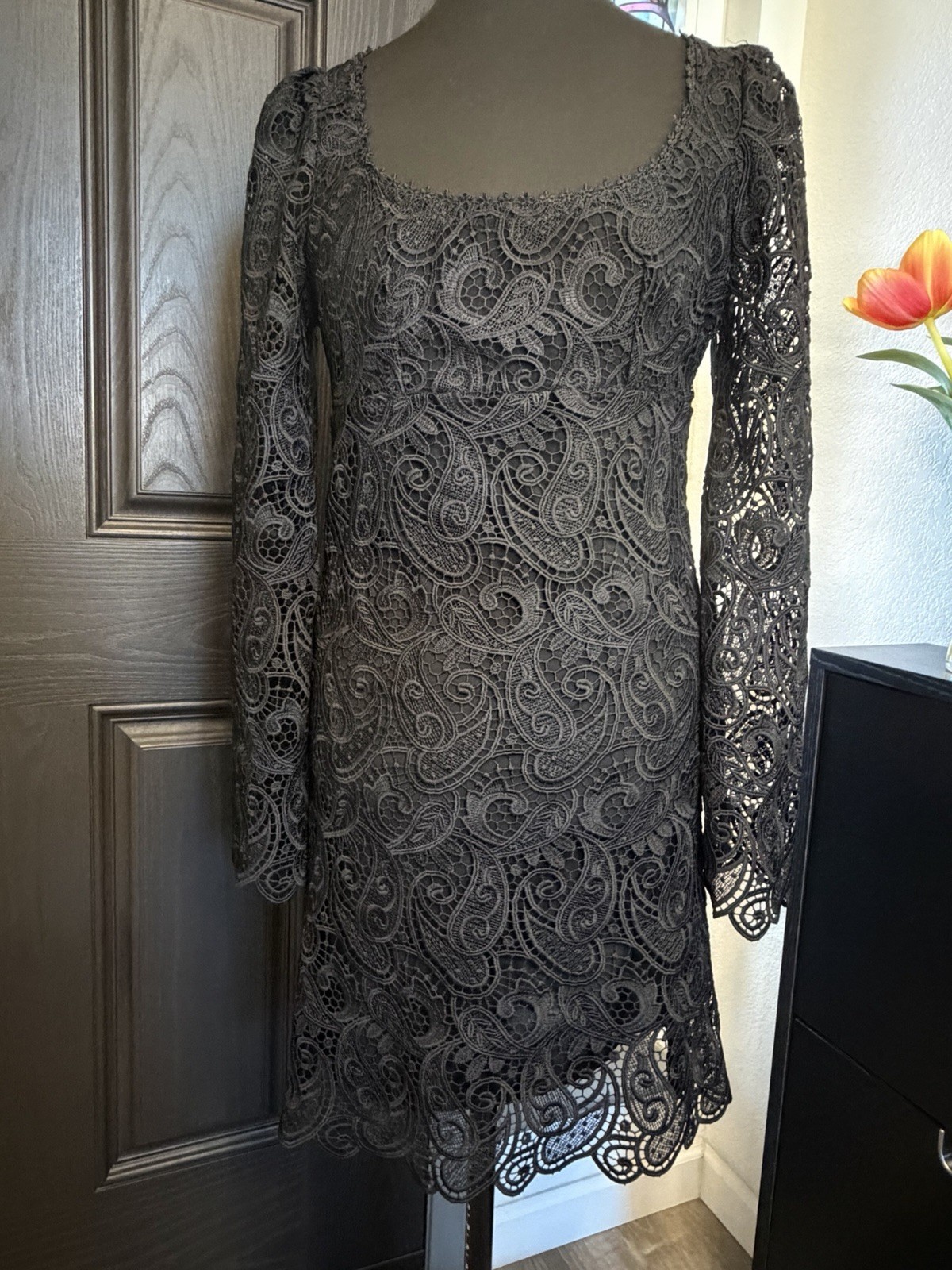 NWT $180 Anthropologie Maeve Embroidered Lace Mini Dress Size 2 Black