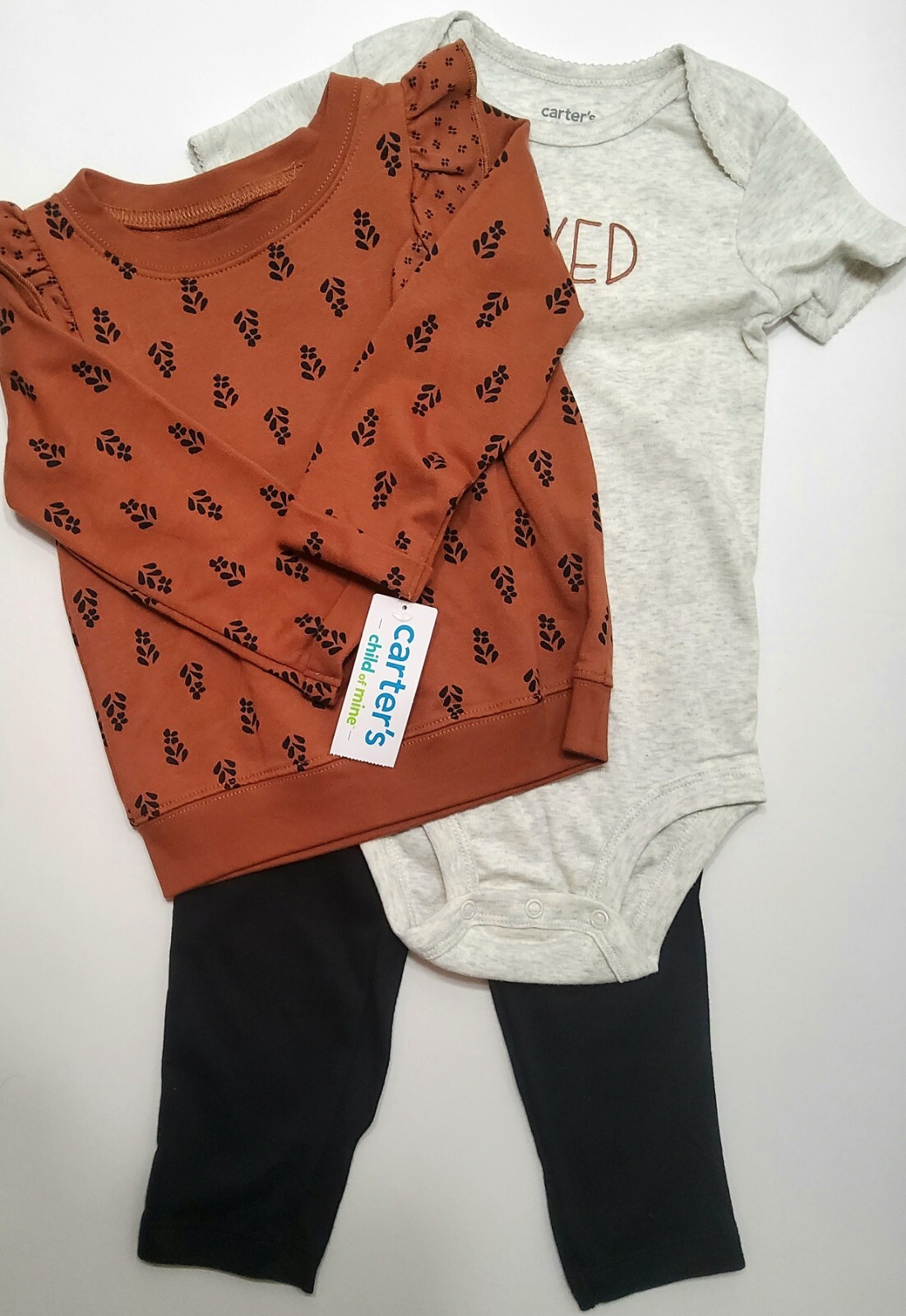 Carter’s Child of Mine Baby Girls Brown Sweater 3 Piece Outfit Size 0-3 Months