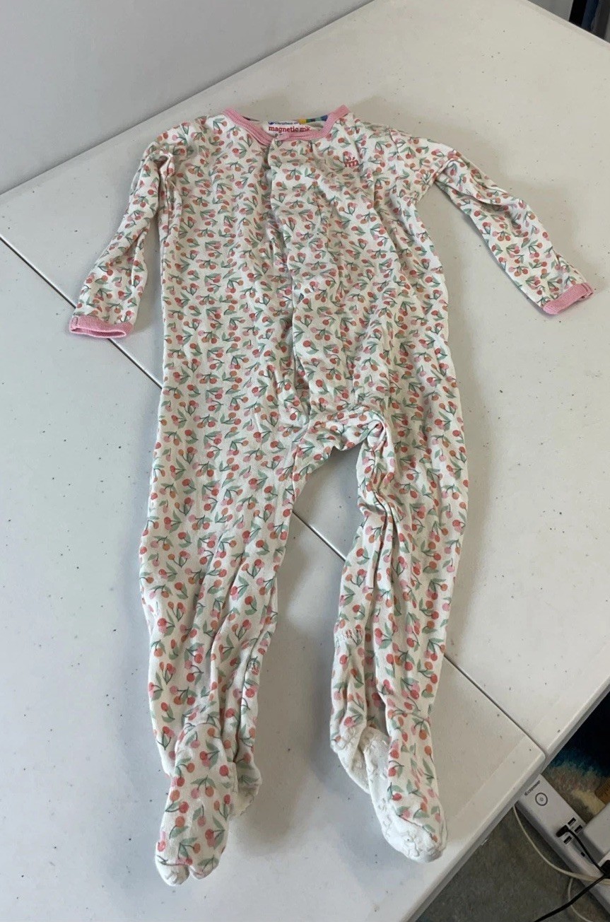 Magnetic Me 9-12 Months Sleeper Footie Pajamas Organic Cotton Pink Cherries