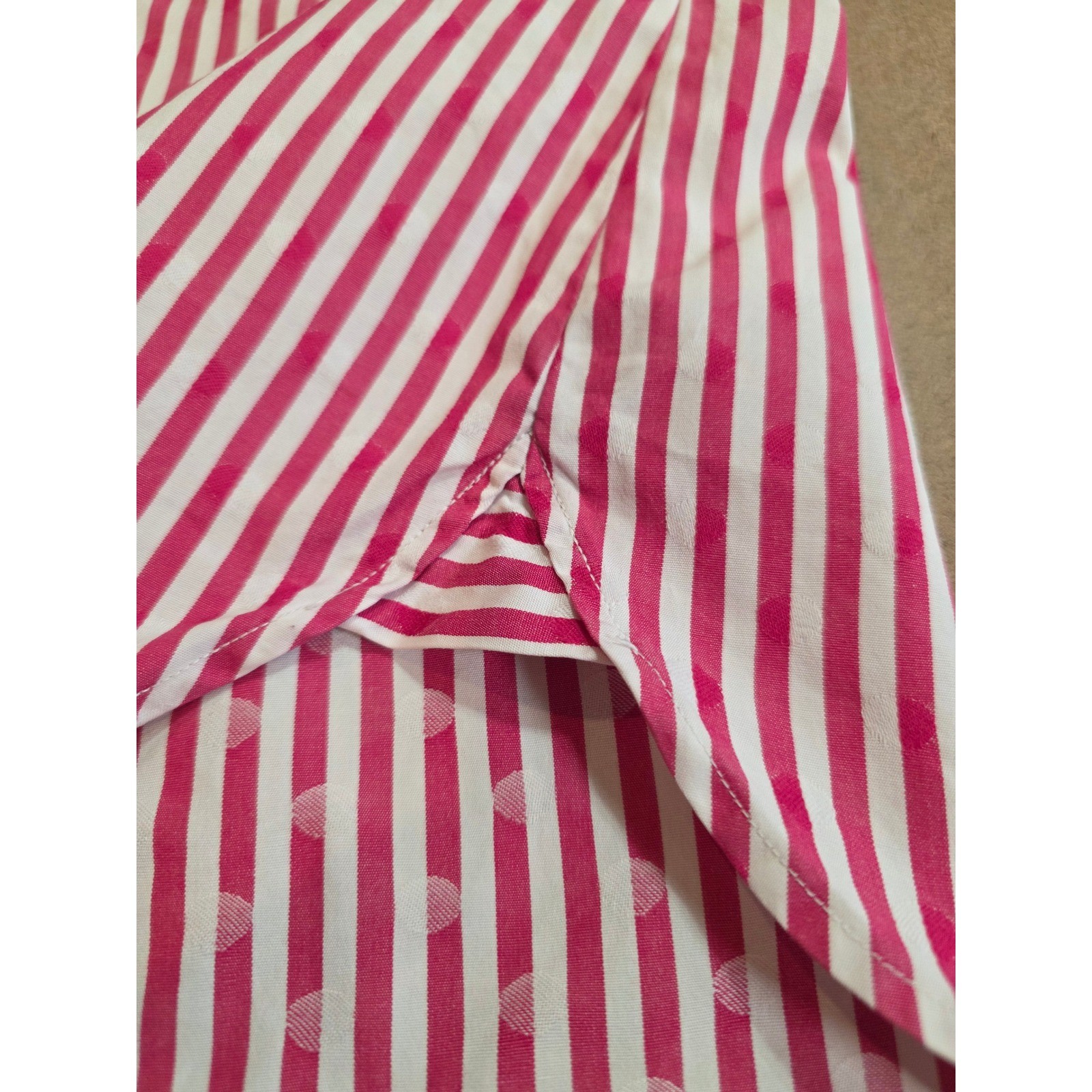 Vineyard Vines Pink White Striped Ruffle Front Button Down Shirt Womens 10