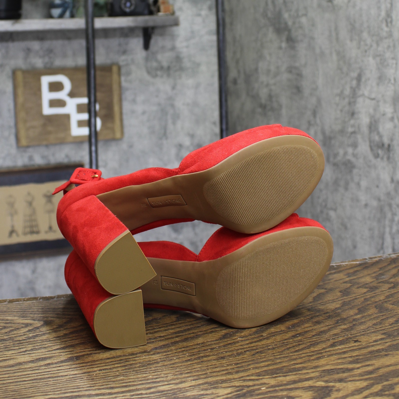 sun + Stone Womens Reemaa Platform Sandals Open Toe Micro Suede Red 12M