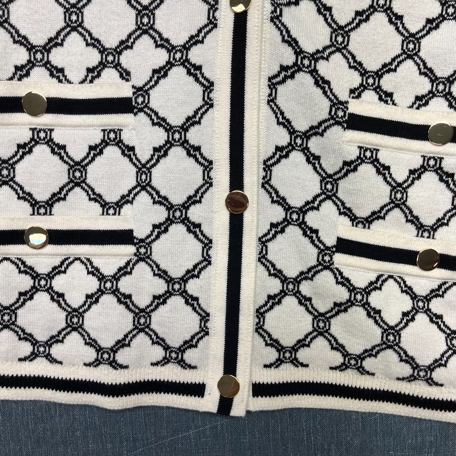 Talbots Plus Women’s Cardigan Tank Set Size 1X White Black Gold Button Sweater