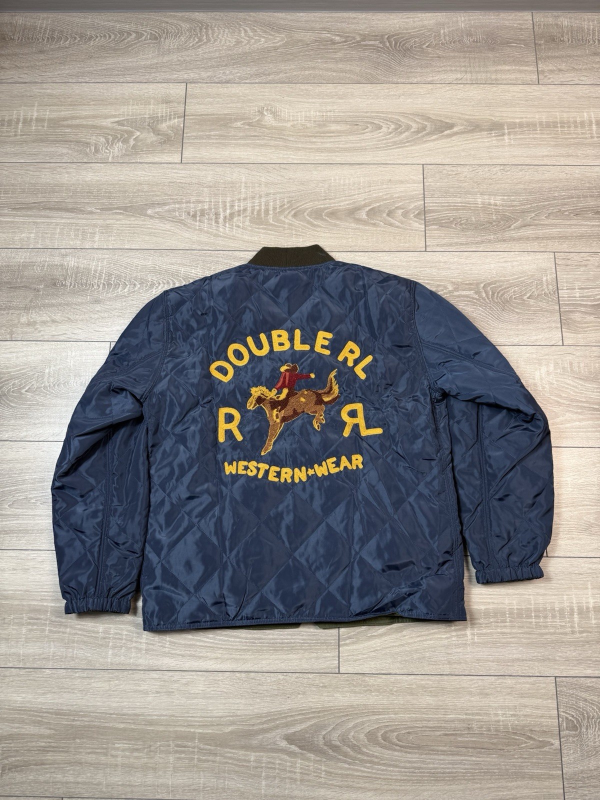 nylon RRL Double RL Reversible Quilted Liner Jacket Embroidered Western Cowboy M