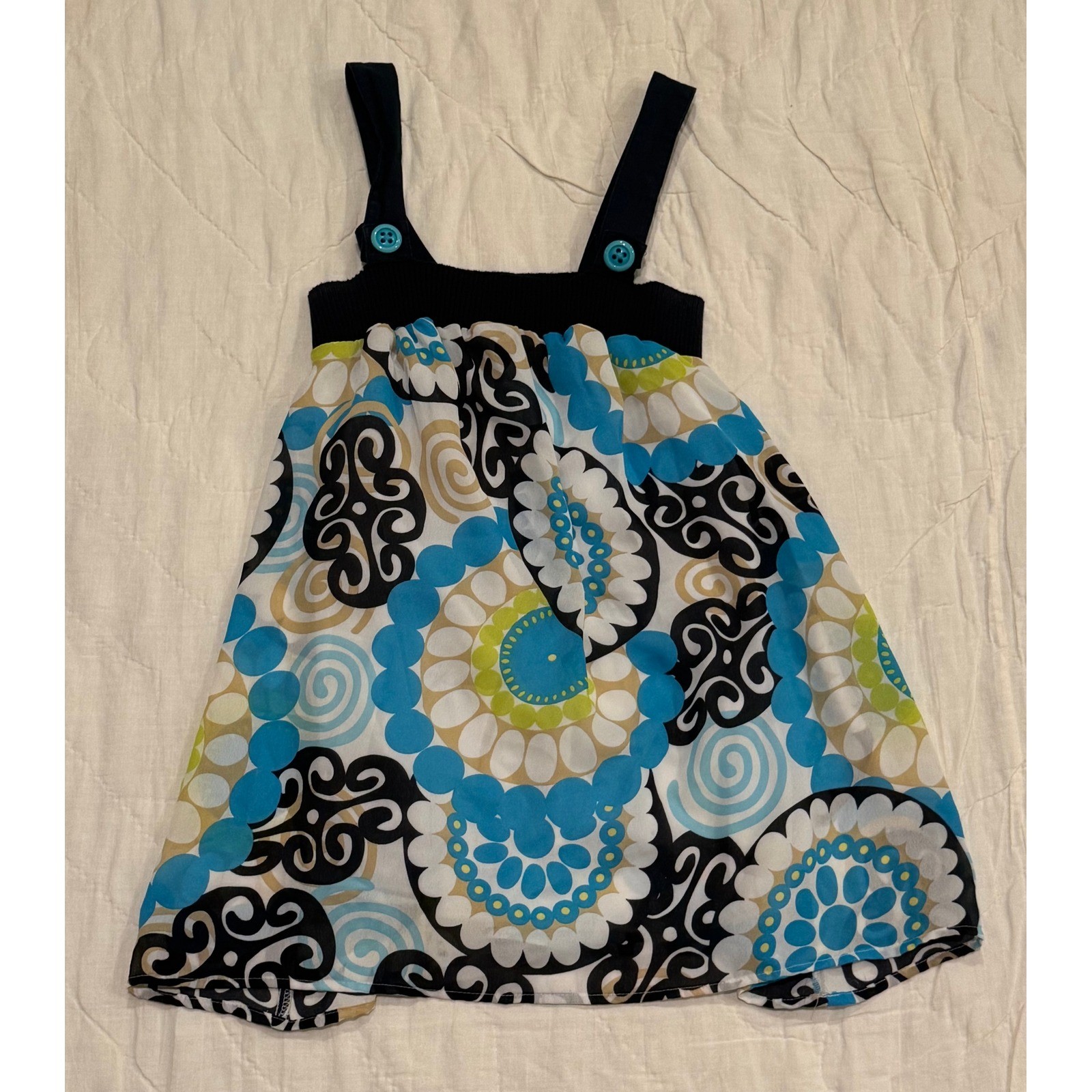 Piper & Blue Women Medium Blue Floral Smocked Button Strap Tank Top Boho Cami
