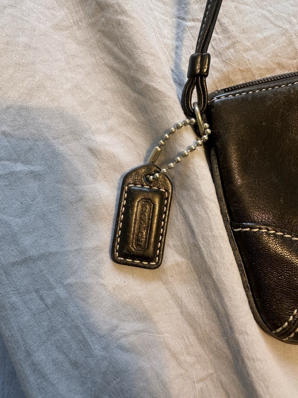 Coach Black Zip Wristlet Pouch w/ Wrist Strap, Silver Hardware, Lined
