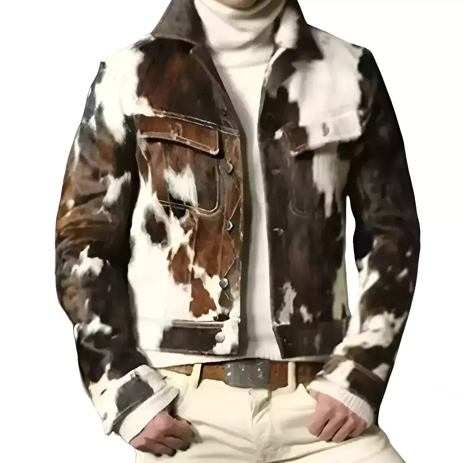 Men’s Cowhide Hair-On Trucker Jackets Western Rodeo Style Genuine Fur Jacket