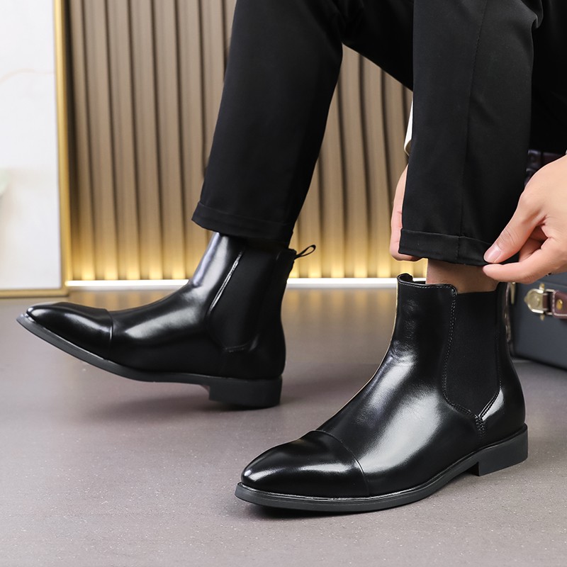 Men’s Faux Leather Pointed Toe Pull On Chelsea Ankle Shoes Boots Party Shoes New