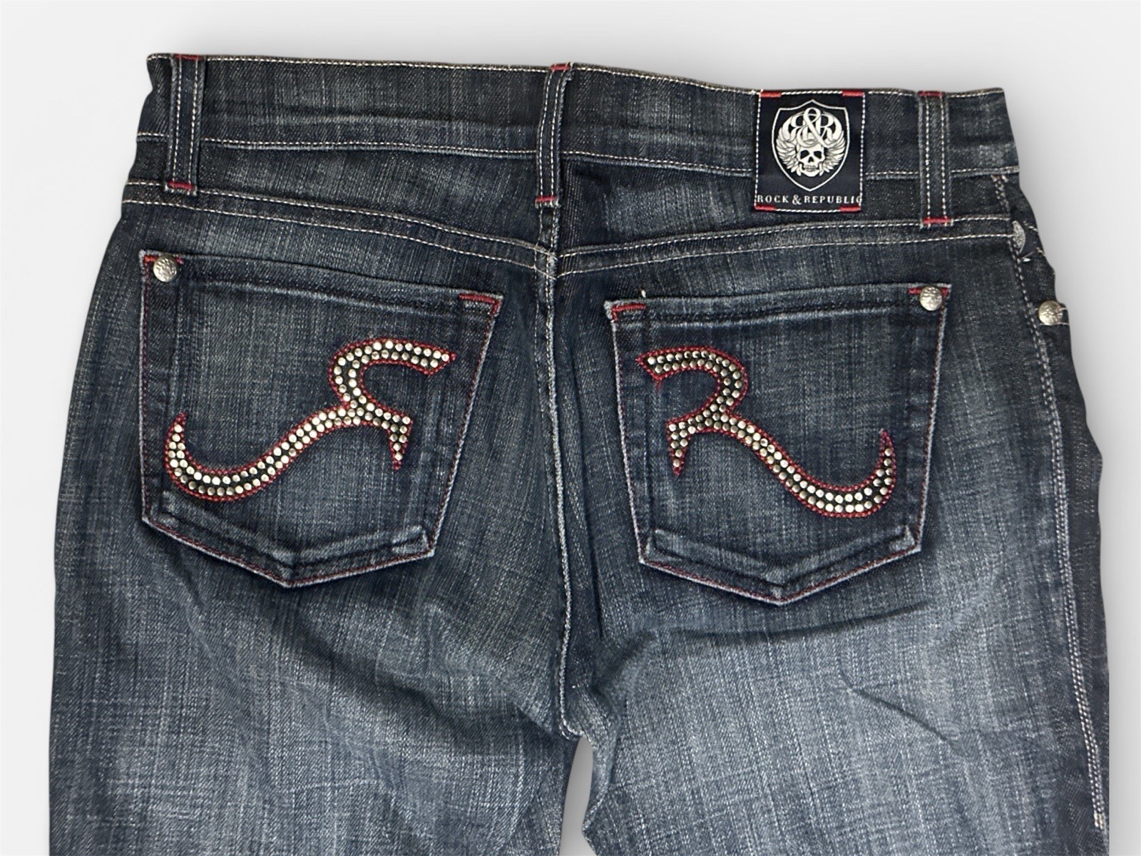 Rock & Republic Bootcut Blue Stretch Denim Embellished 5-Pocket Women’s Jeans 28