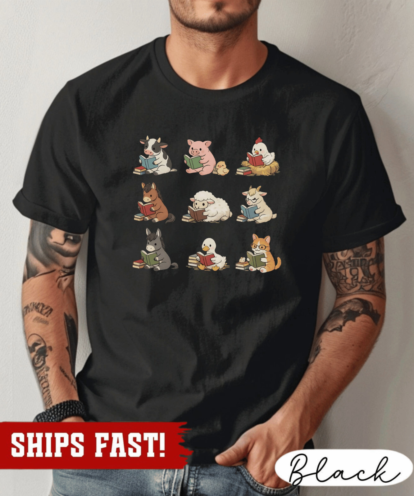 Farm Animals Reading Shirt, Book Lover Farm Tee, Cute Animal shirt, Teacher Libr