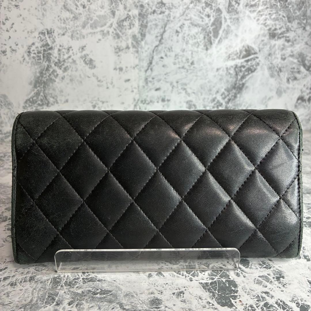 CHANEL Chanel Long Wallet Flap Lambskin Matelass Black