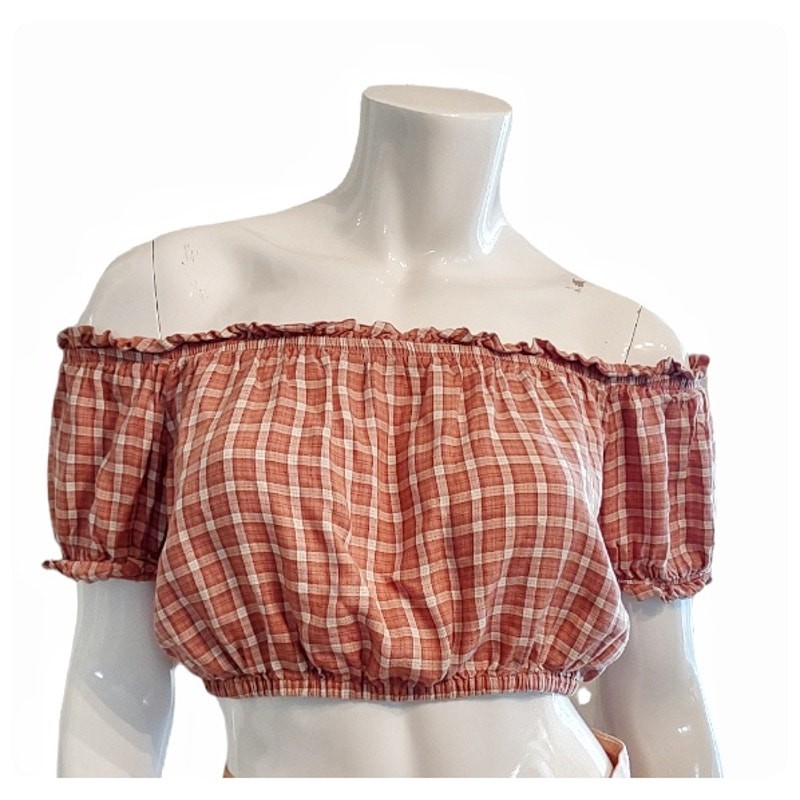 AMERICAN EAGLE Plaid Elasticized Crop Top Size M Cottage Core Country Festival