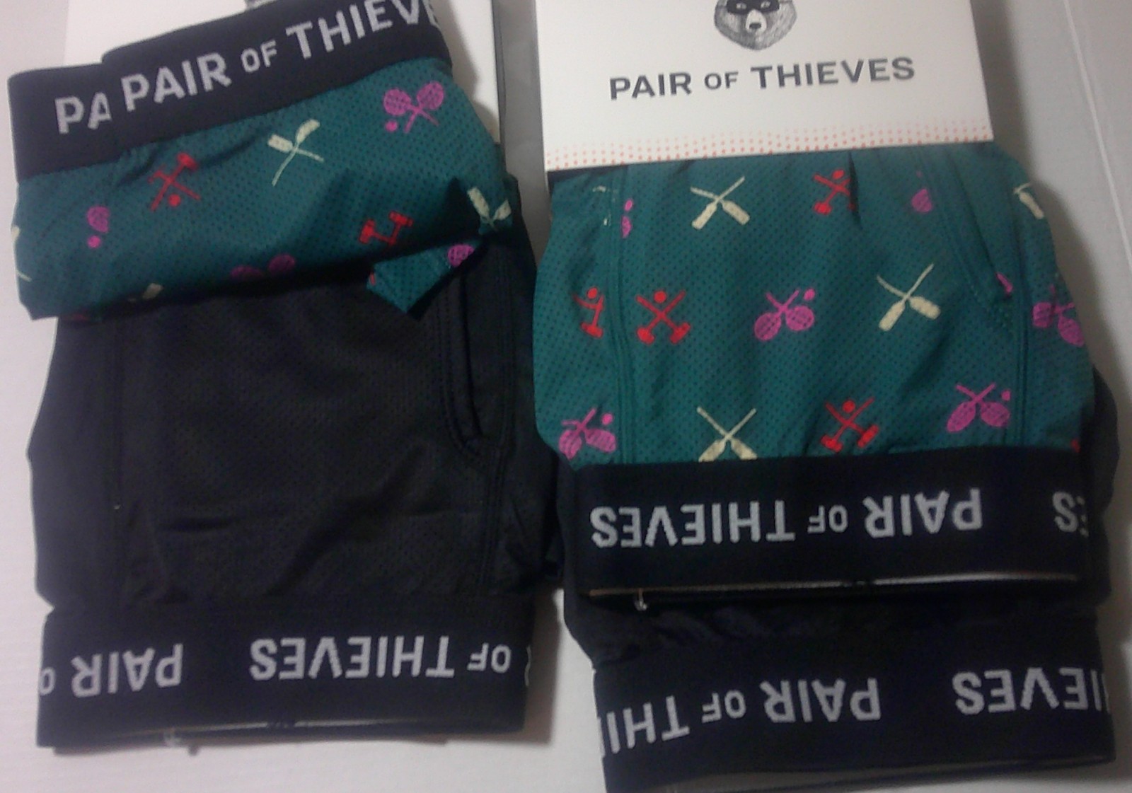 Pair of Thieves Men’s Super Fit Boxer Briefs 2pk 1 Aqua w print 1 Black