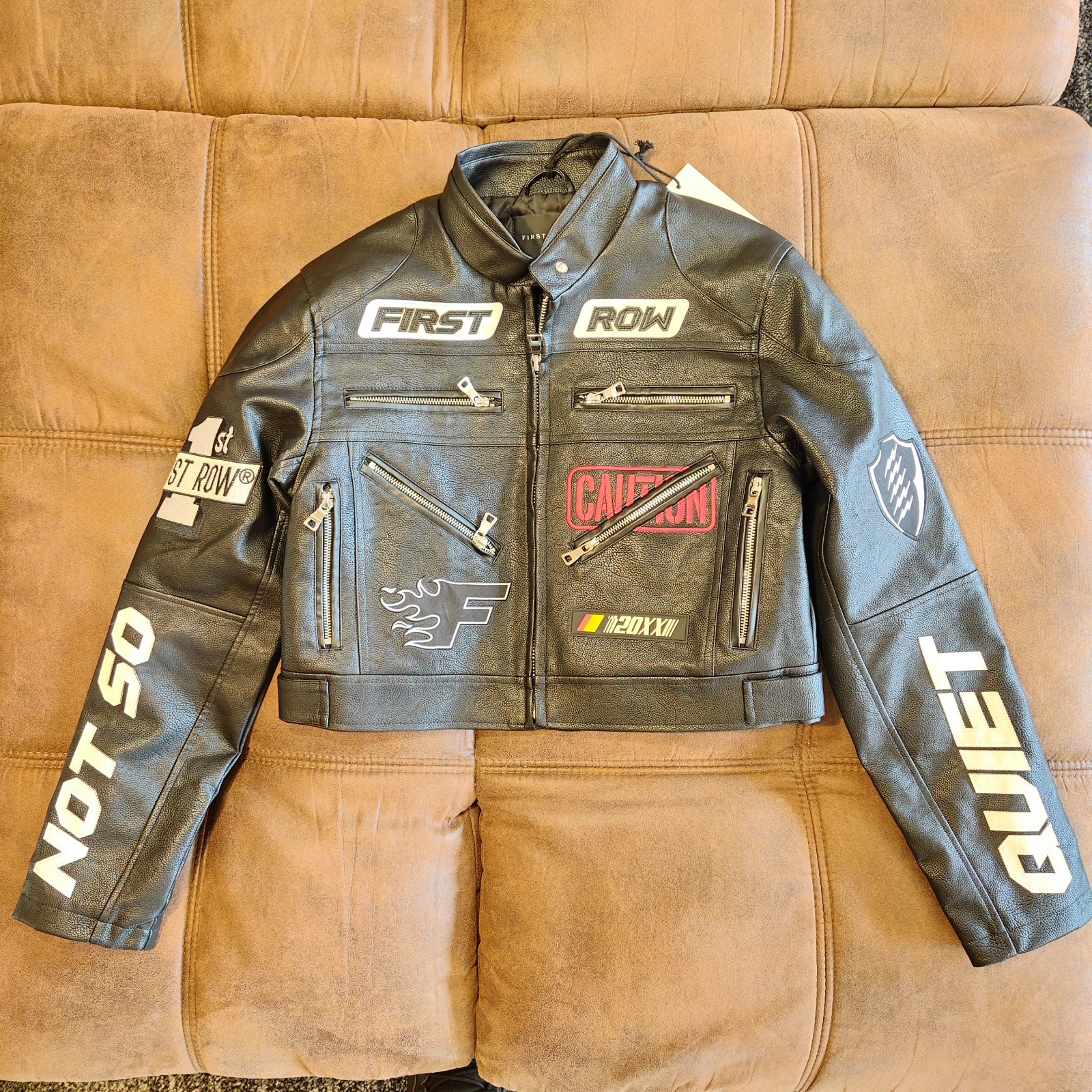 New First Row Not So Quiet Womens Motorcycle Jacket PU Leather Black M