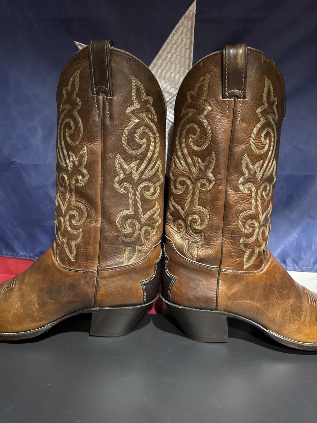 Justin Wing-Tip Western Cowboy Boots Lizard & Cowhide men’s Sz 11.5-B