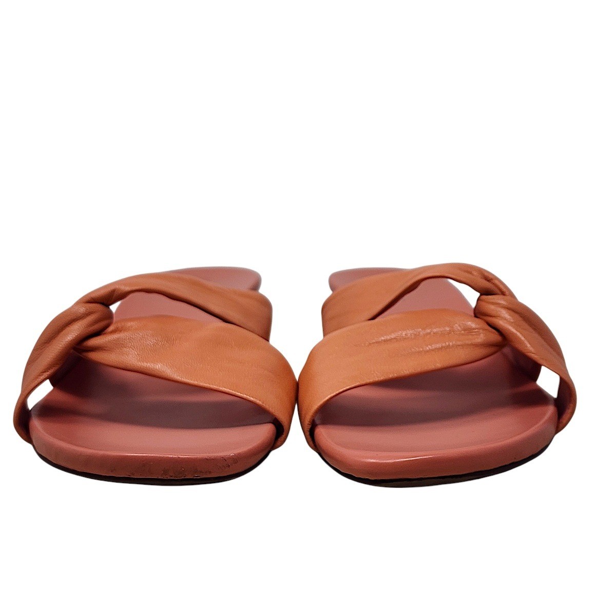 Liz Baker Slides Sandals 9.5 M Womens Peach Leather Knot Kitten Heel Slide Mules