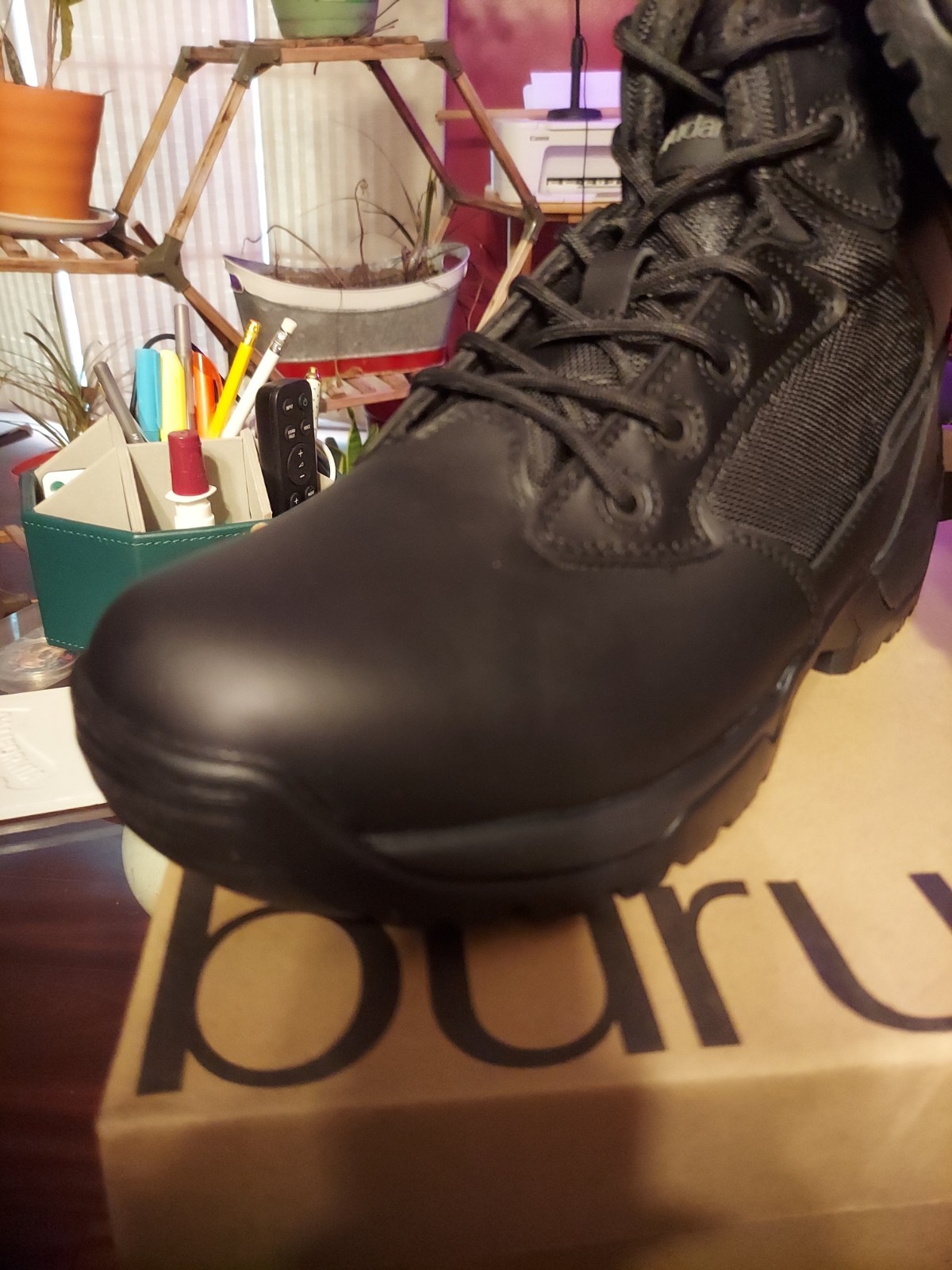 BURUDANI Men Leather Tactical Boots Military Side Zip Lace Up Boots Blk 10.5