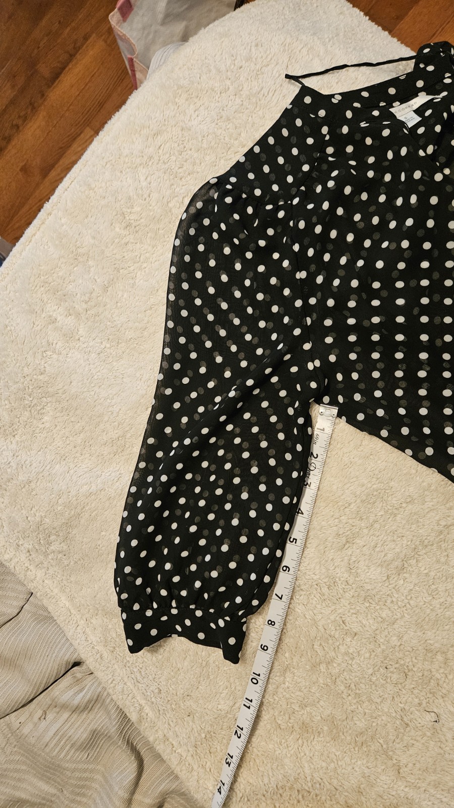 LC Lauren Conrad Black/White Polka Dot V-Neck Sheer Chiffon Button Blouse S