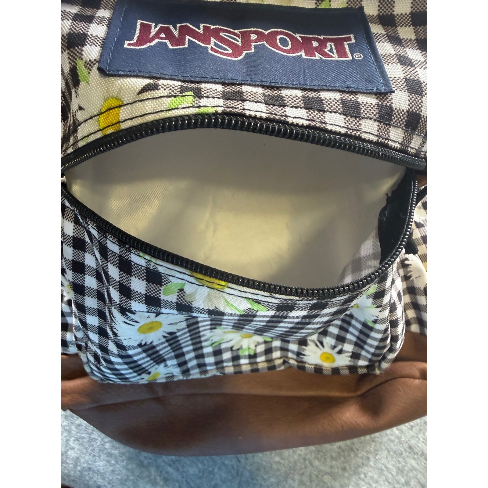 JanSport Cool Student Backpack Kids OS Black White Daisy Gingham Floral Bag