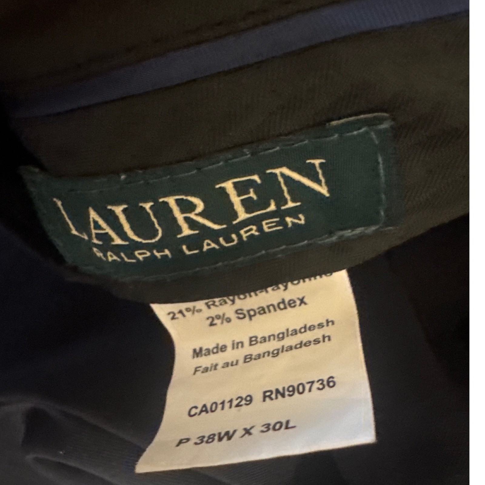 Lauren Ralph Lauren Mens Black Dress Pants Flat Front 38W x 30L Straight Leg