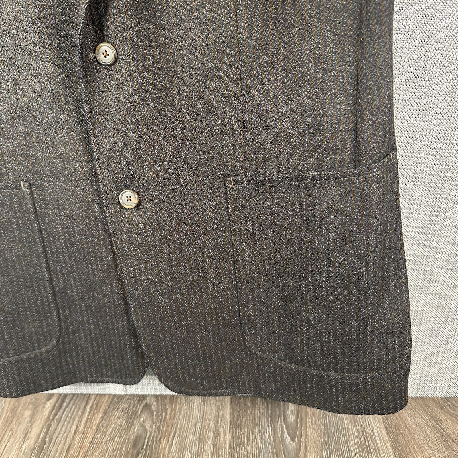 Kroon Sport Coat Mens 42L Brown Striped Tweed Wool Cashmere 2 Button Suit Jacket