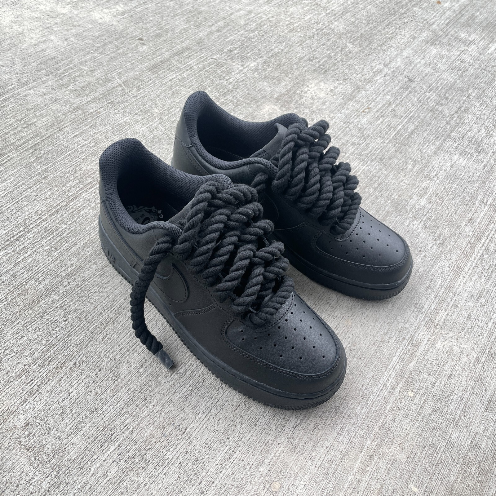 Custom Nike Air Force 1 Black with Chunky Rope Laces AF1 and Hangtag