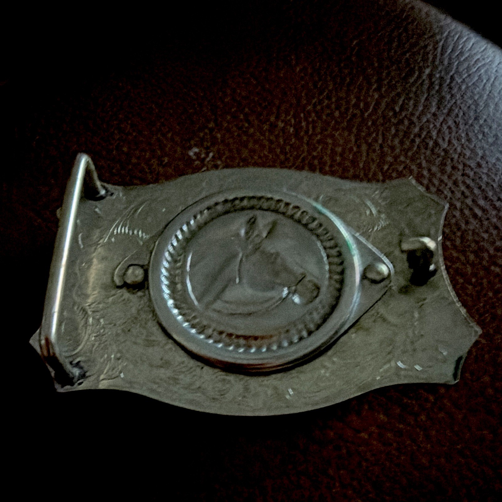 Men’s Western Cowboy Oval Silver Tone Belt Buckle Blue Stone Floral Engraved