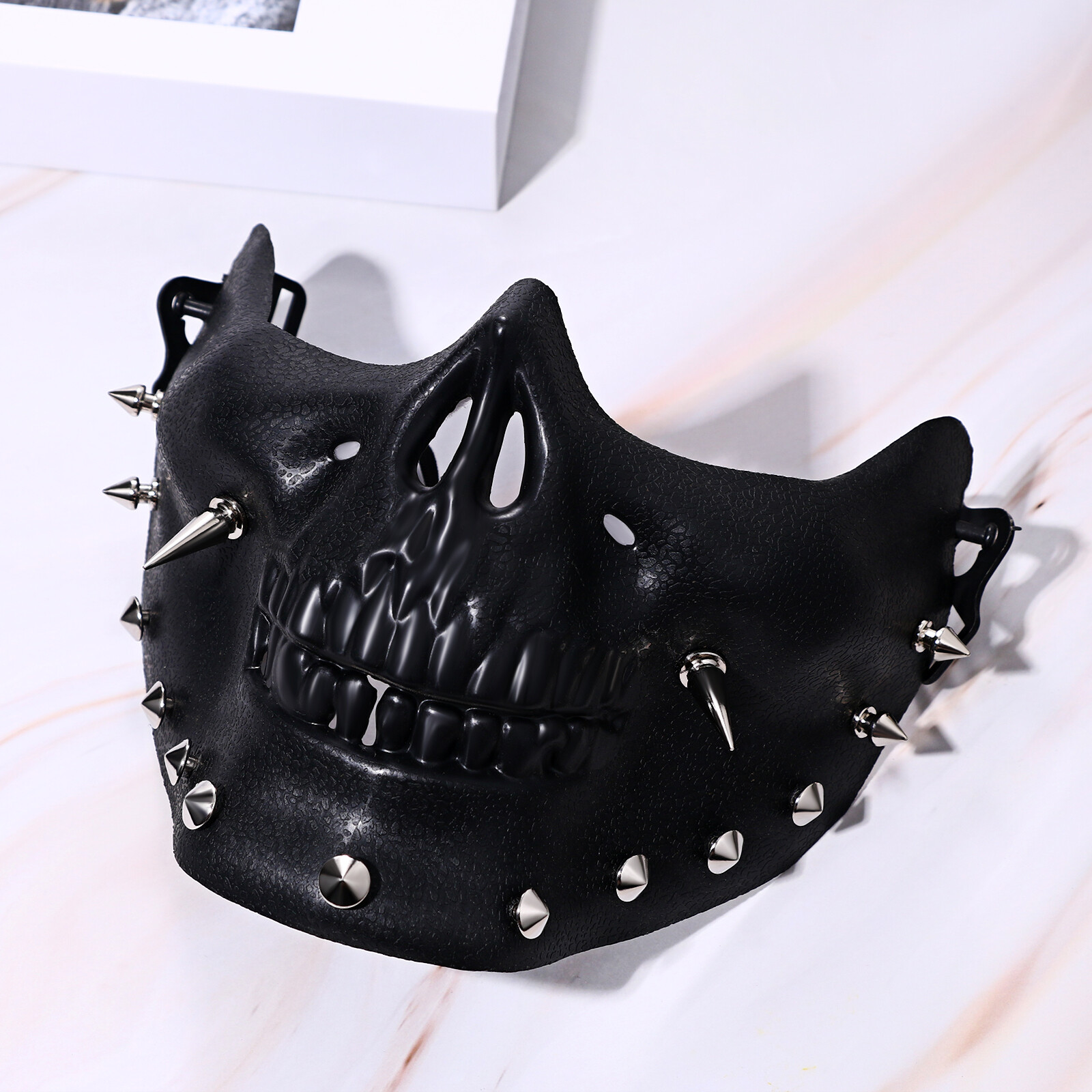 Steampunk Skull Half Face Mask PU Leather Spiked Gothic Mask Halloween Costumes