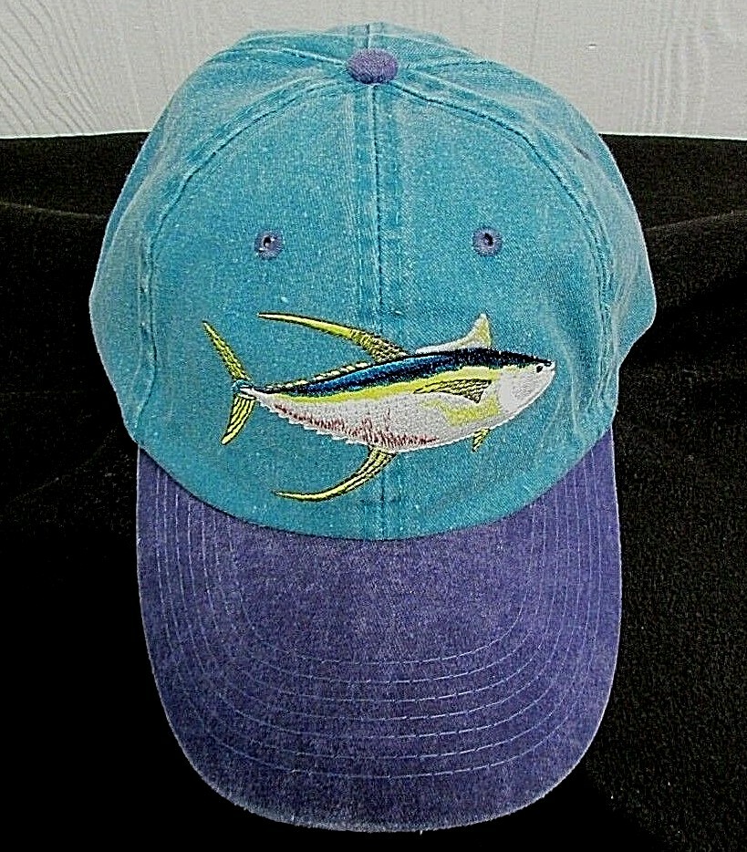 TUNA Sport Cap Yellowfin Fishing Hat BLUE/GREEN/TEAL Embroidered Fish Adj AG22
