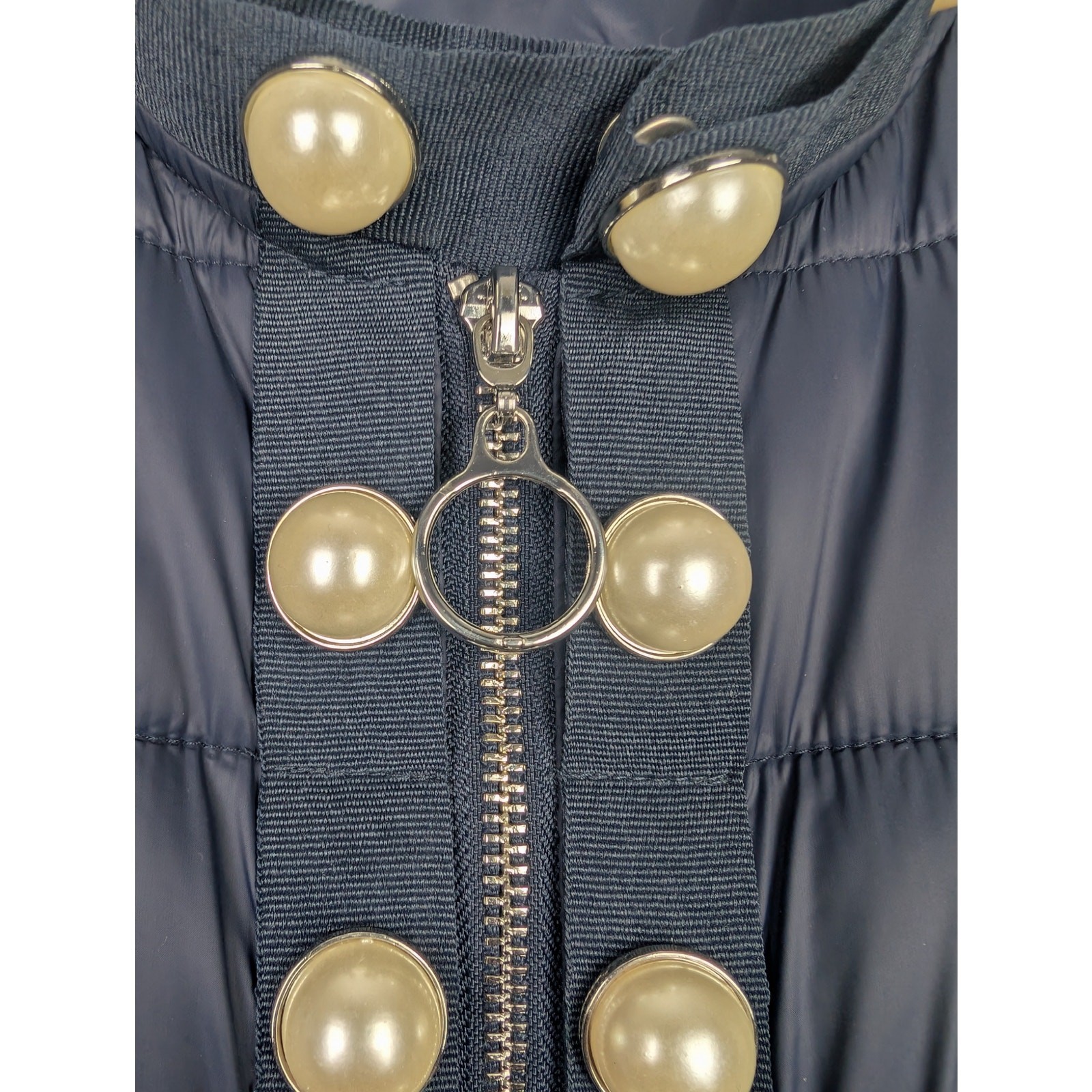 Twinset Simona Barbieri Pearled Trim Ruffle Quilted Puffer Jacket Navy 44 46 M L