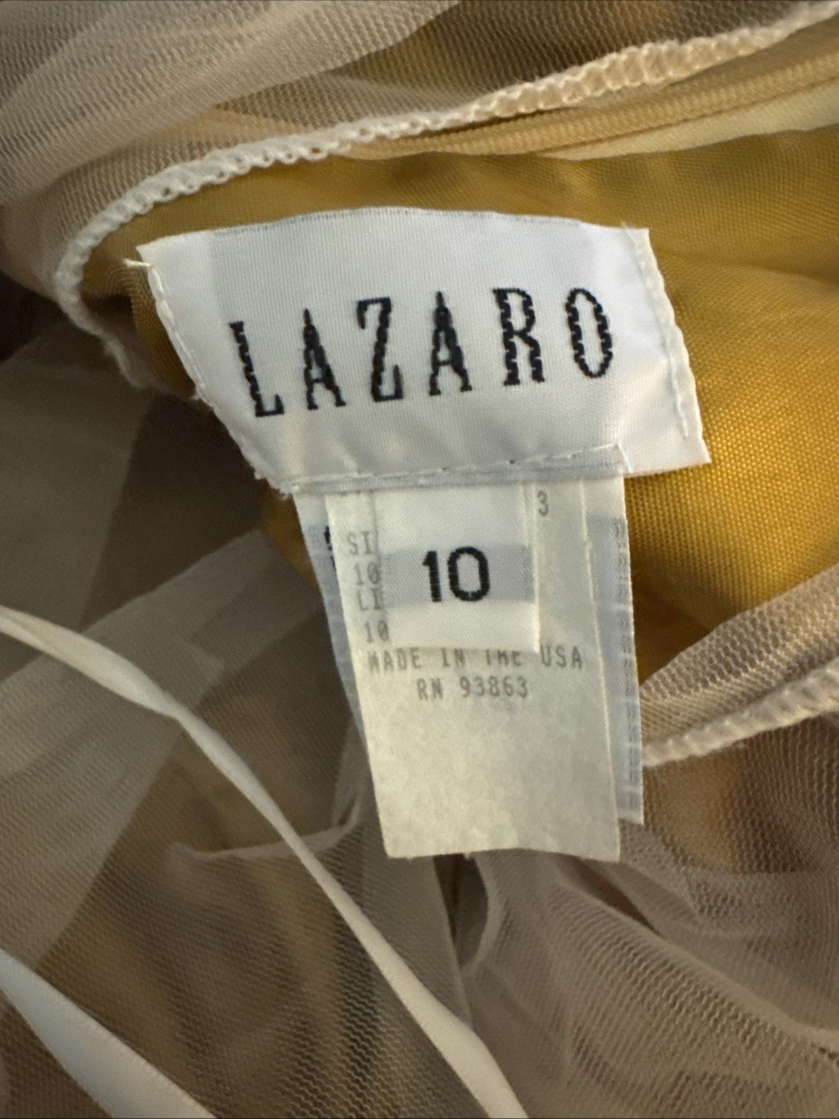 LAZARO Taffeta Soft Gold Marigold Layered Tulle Strapless Costume Party Dress 8
