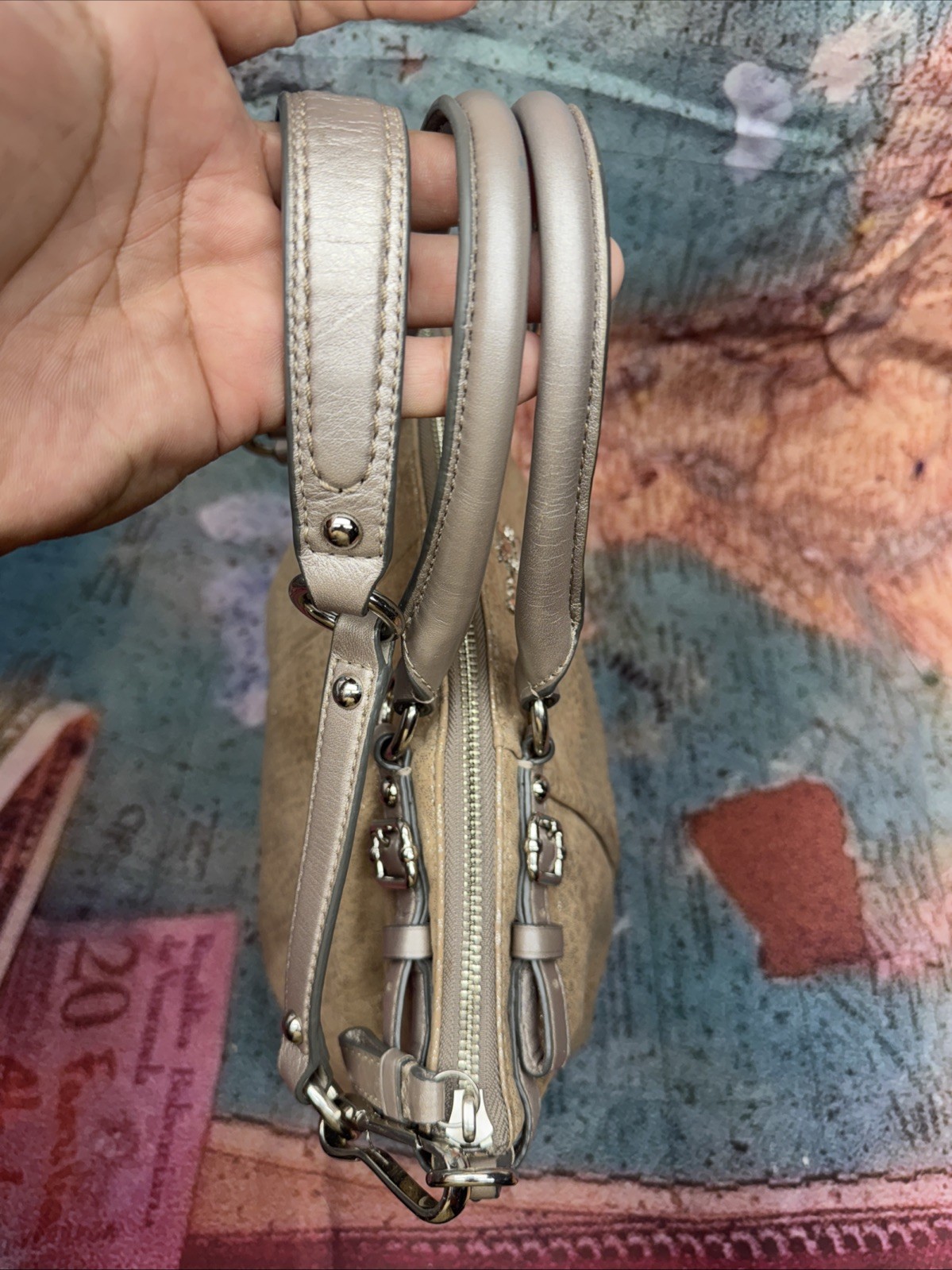 Coach 18931 Madison Sophia Gold Beige Embossed Metallic Leather Satchel Bag
