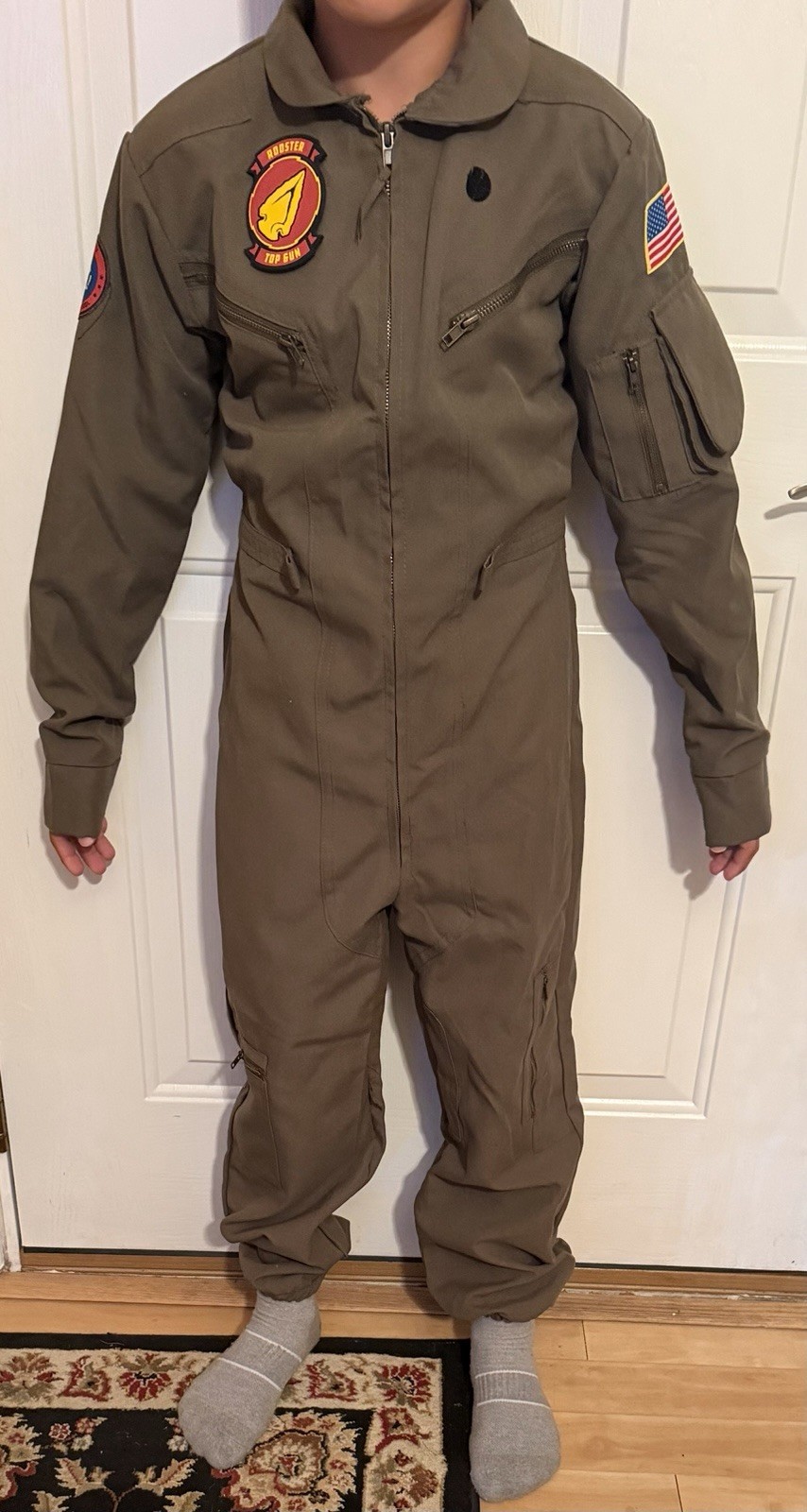 Top Gun Maverick Green Polyester Flight Suit w/ Patches Zip medium 8/10