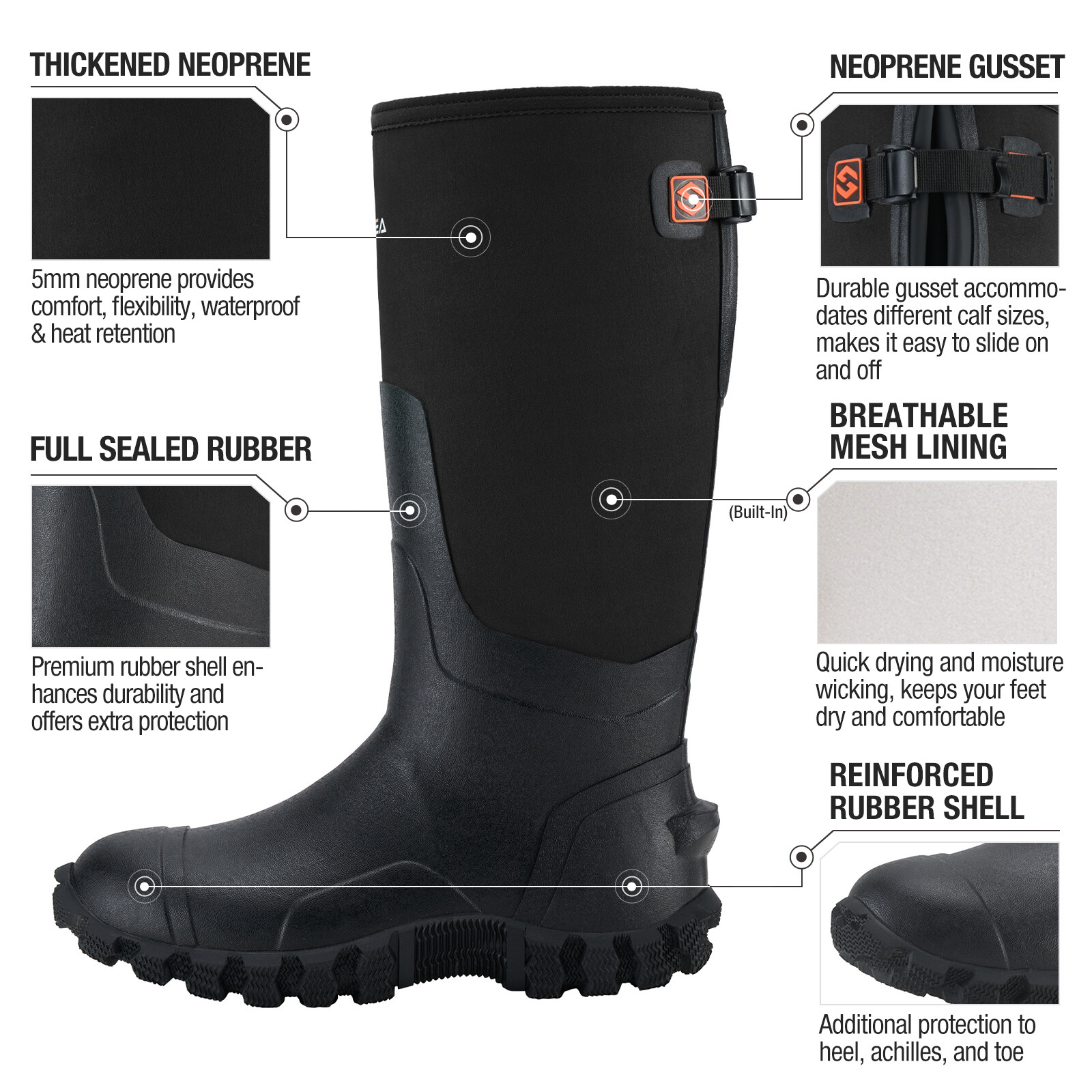 HISEA Men Adjustable Rain Boots Fishing Hunting Mud Dirt Farm Work Safety Shoes