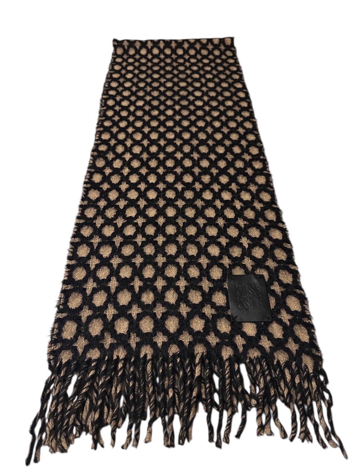 Pre-owned Genuine Loewe 66% Wool Scarf Black and Beige Made In UK