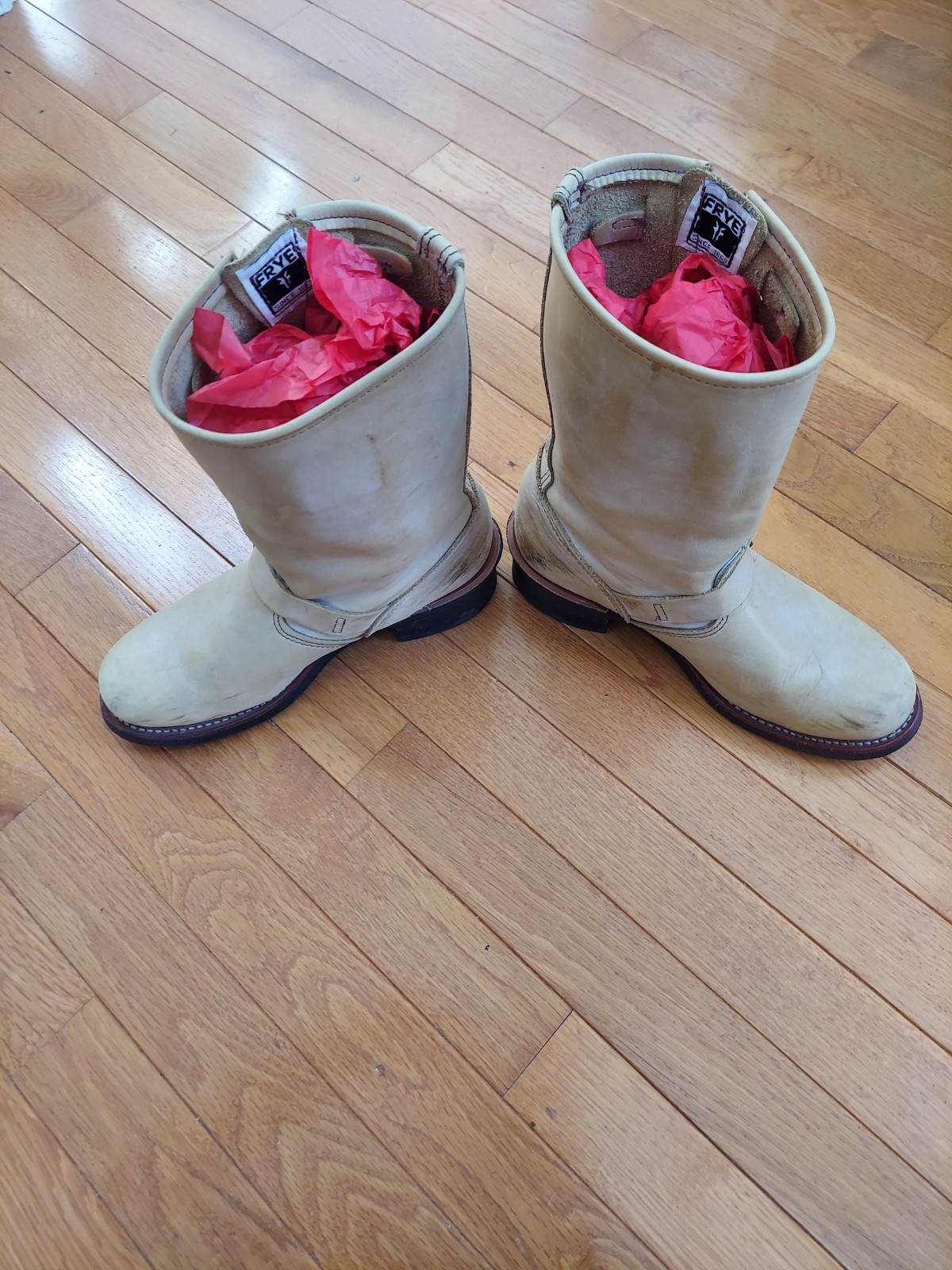 Frye 701 Engineer Boots Pale Yellow Goodyear Welted Motorcycle Women’s Boots 8 M