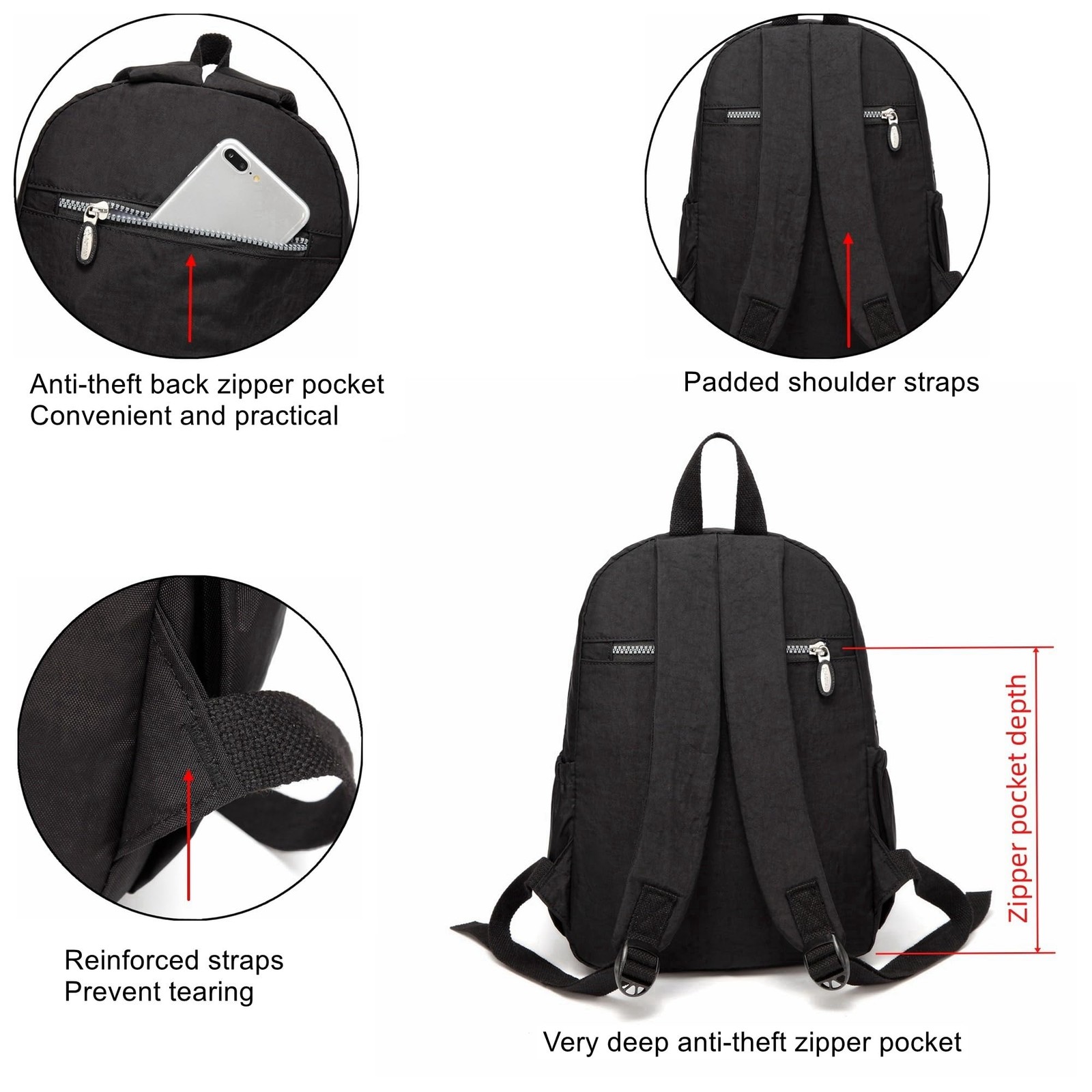 Mini Daypack With Antitheft Back Zipper Pocket Durable Small Lightweight Backpac
