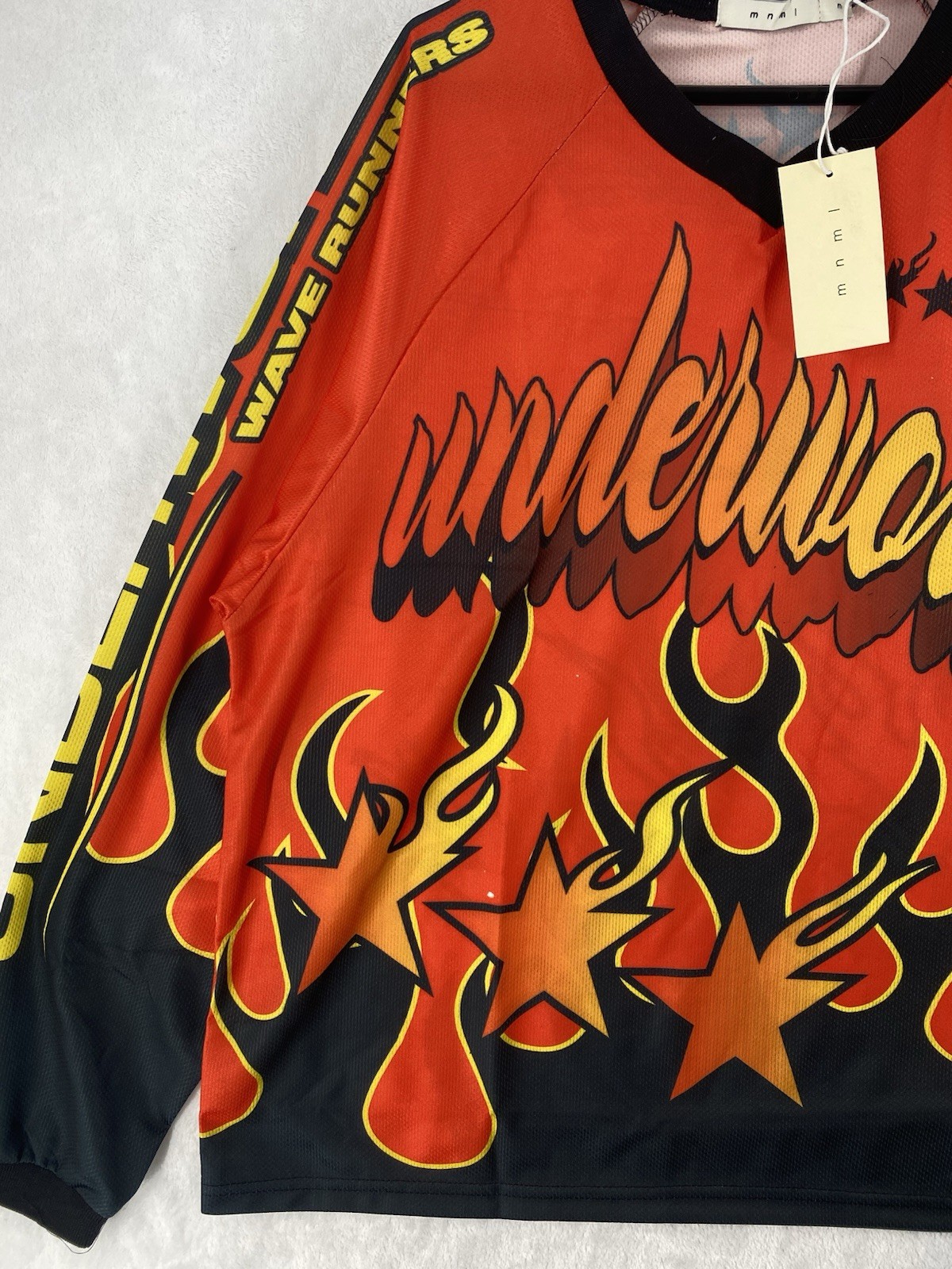 MNML Shirt Men’s Medium Red Underworld Moto Long Sleeve Flames Graphic $68