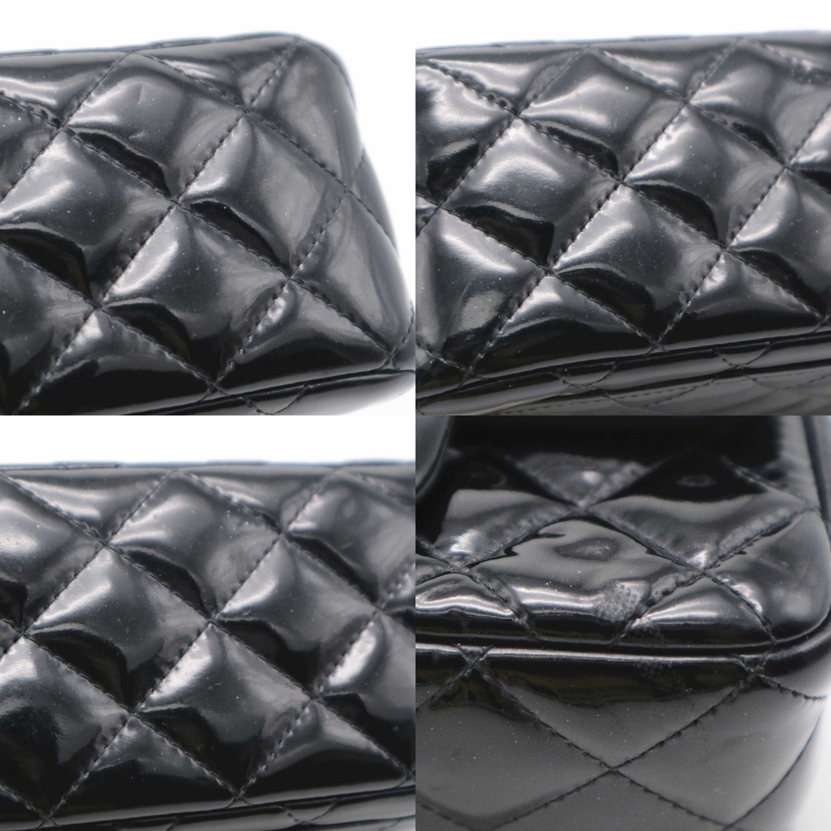 Chanel Black Mini Classic Square Flap Bag Silver Hardware Patent Leather