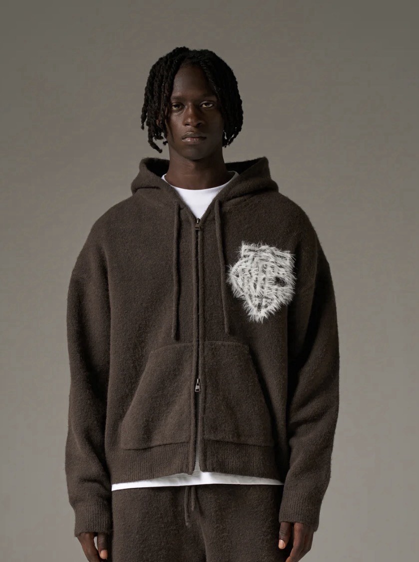 The Couture Club ‘Monogram Fluffy Emblem Zip-Through Knitted Hoodie’