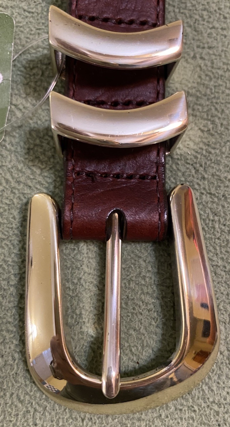 Orvis Mens Sz 40 Medium Brown American Bison Belt Tapered End Gold Buckle USA