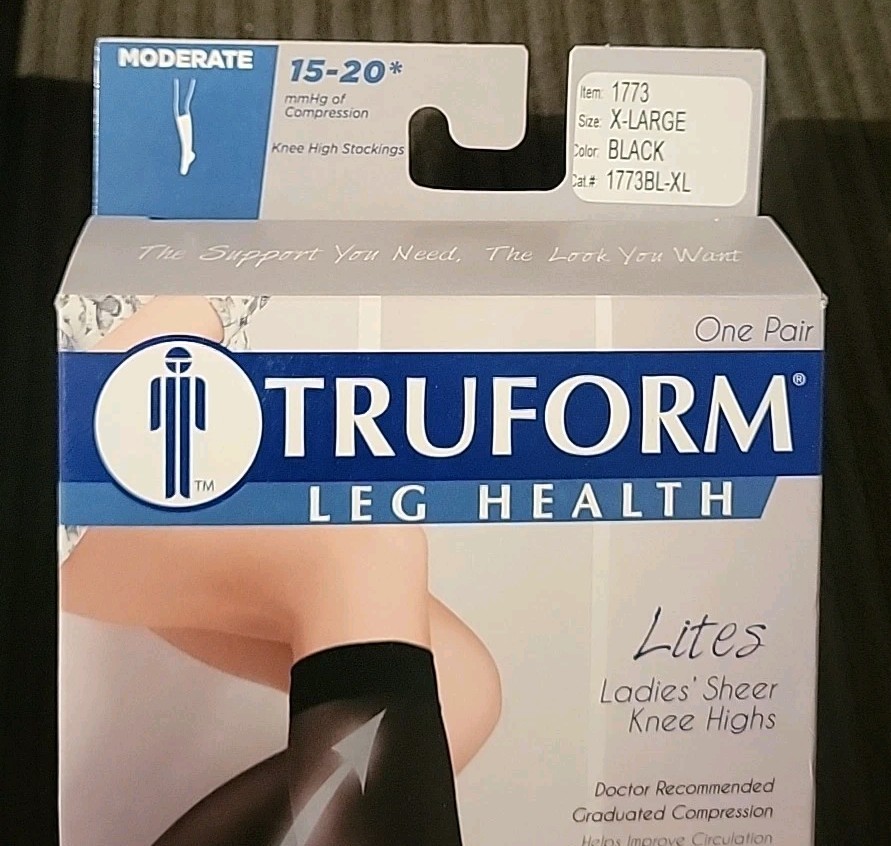 (2) Truform Lites Ladies Sheer Knee Highs – X-LARGE BLACK