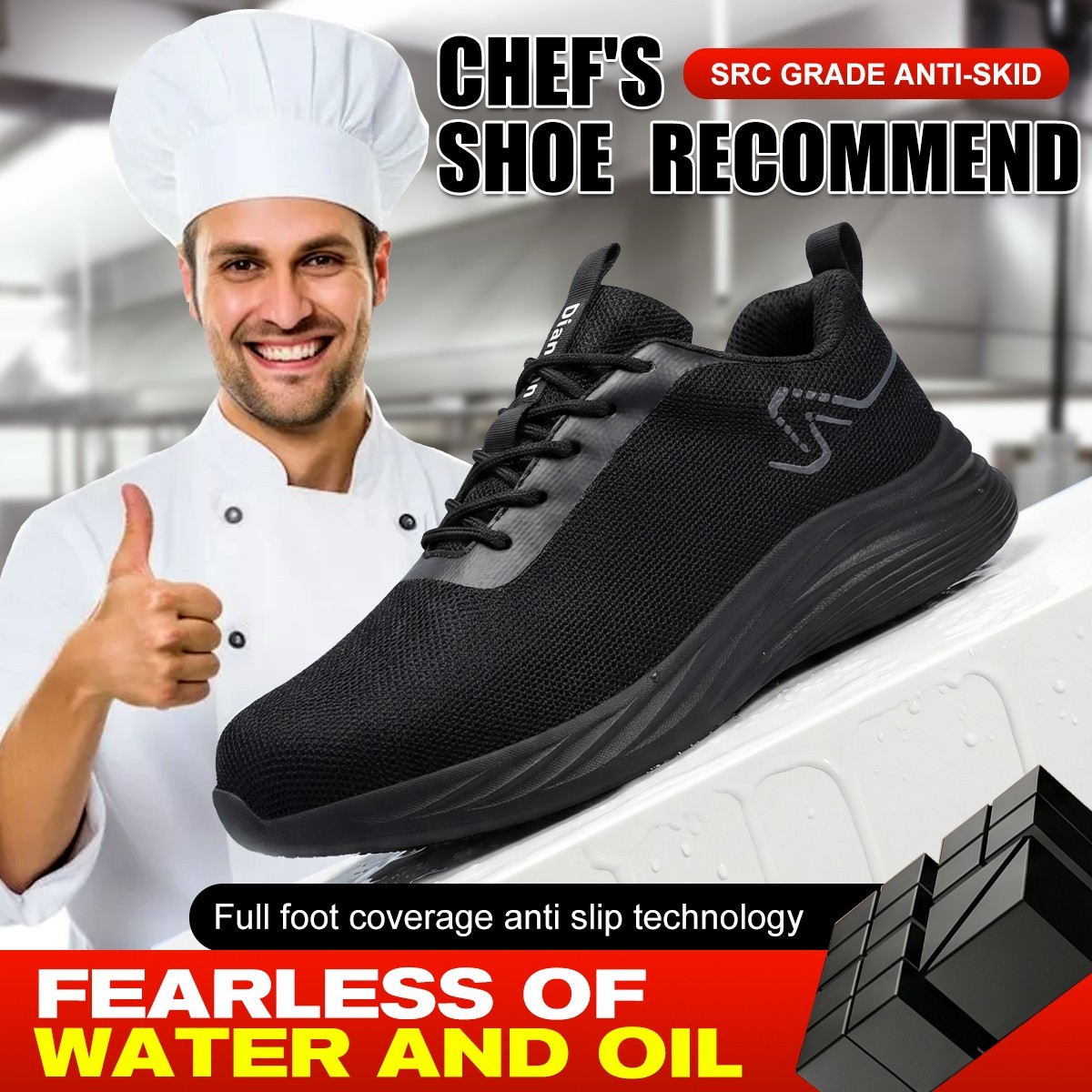 Comfortable Non-Slip Men’s Chef Kitchen Shoes Waterproof Oil Resistant Worker