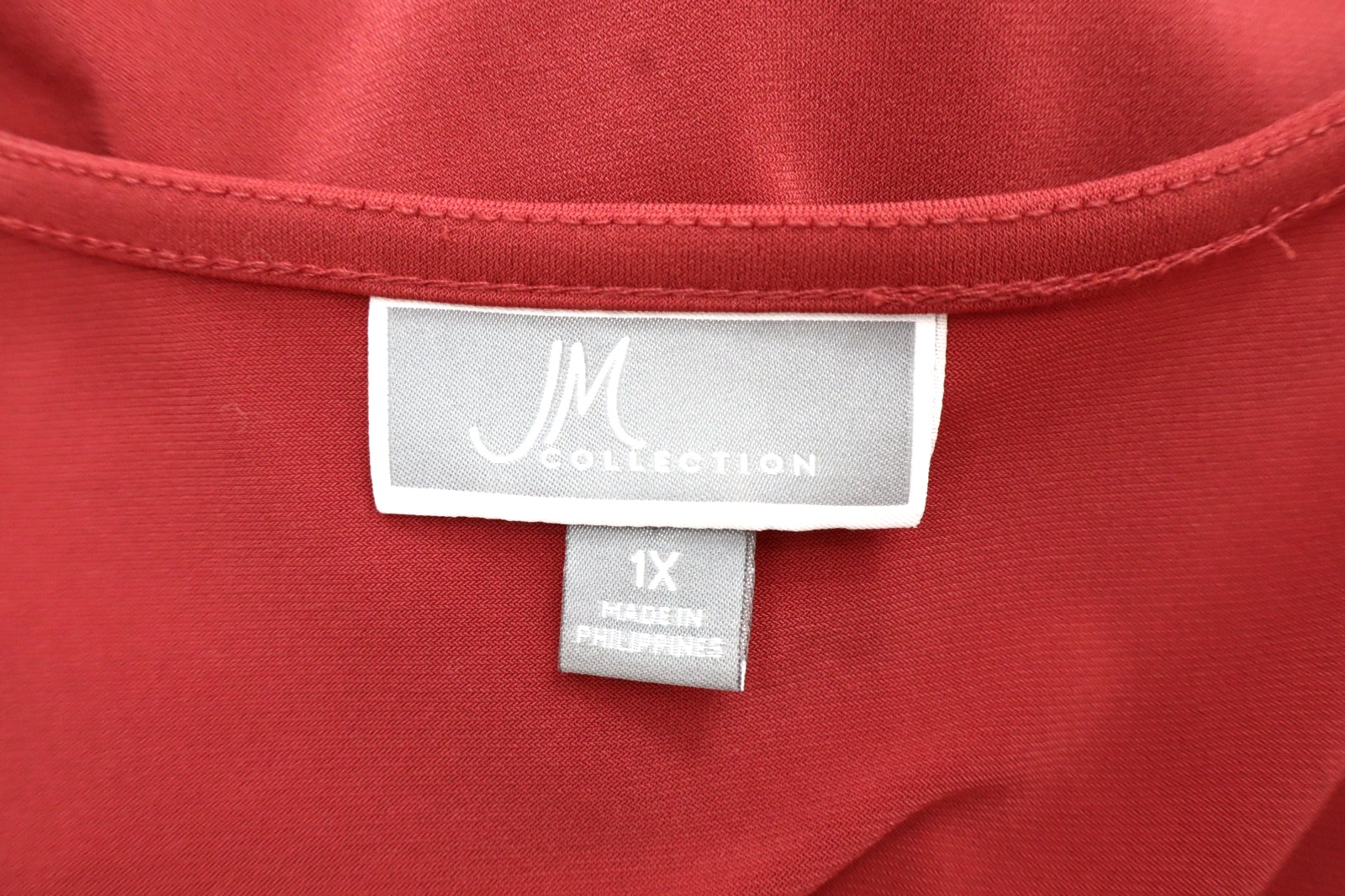 NEW JM COLLECTION Women’s Stretch Polyester Blouse Bead 3/4 Sleeve Deep Red 1X