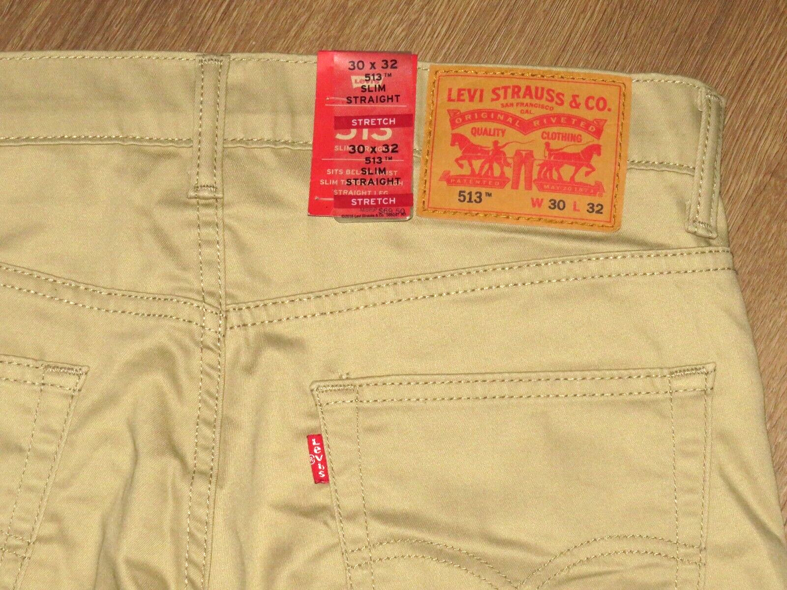 NEW! Men’s Levi’s 513 Slim Straight Leg Stretch Khaki Pants 30 X 32 NWT!