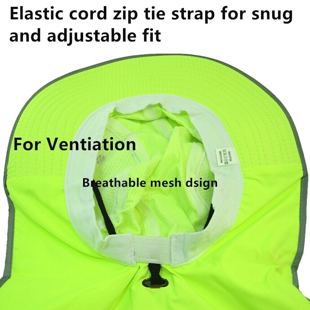 Hi Vis Reflective Safety Outdoor Work Bucket Baseball Cap Neck Flap Boonie Hats