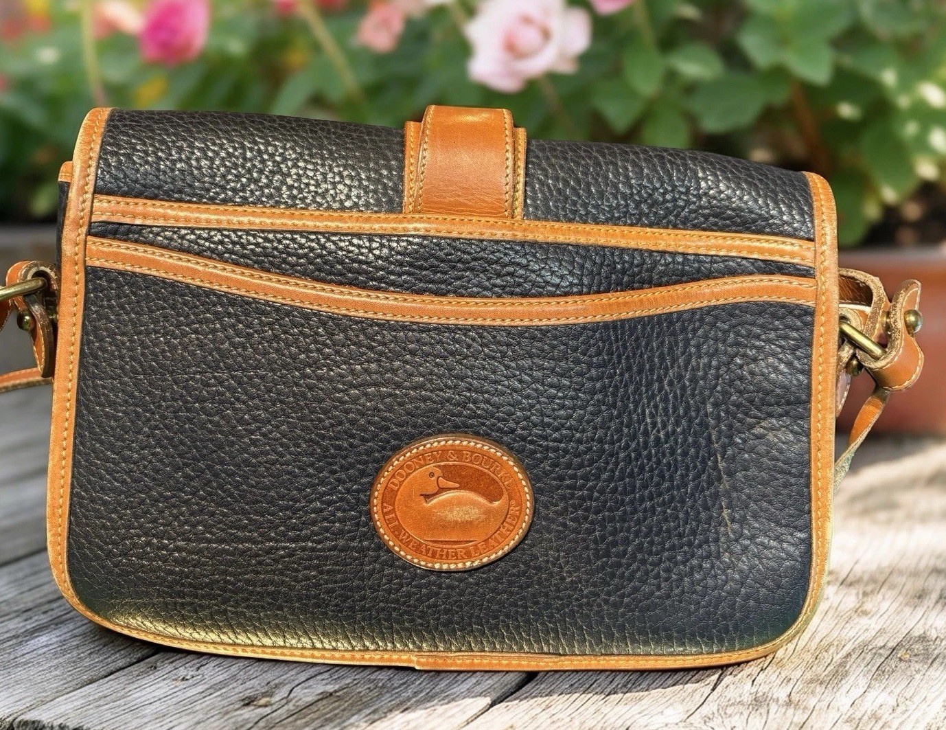 Dooney Bourke Navy Blue Vintage Flap Equestrian Tack Bag All Weather Leather